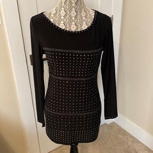 Cache long sleeve black tunic top with silver stud detail, sz M, silky fabric